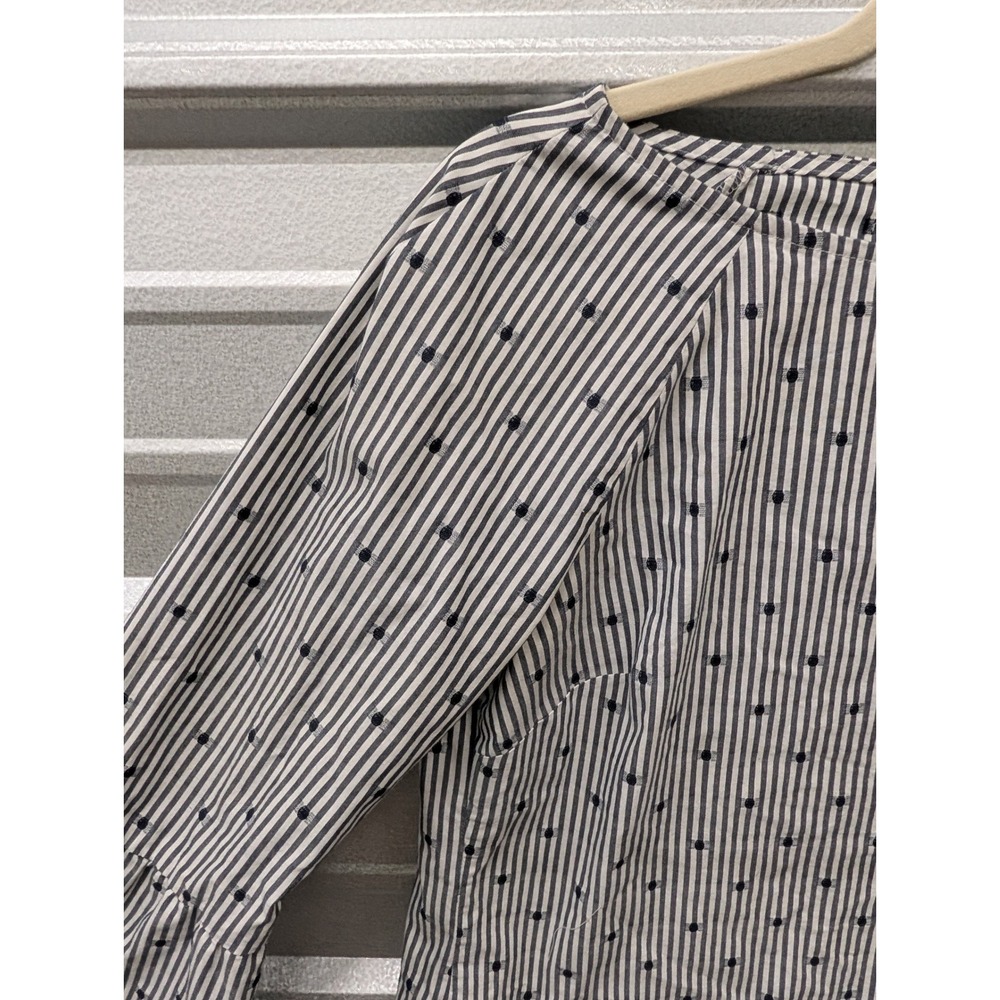 Banana Republic Striped Polka Dot Bell Sleeve Blouse Boat Neck Blue White- Small - Picture 5 of 7
